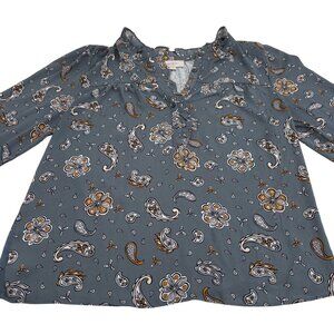 LOFT Ann Taylor‎ outlet Women's size Medium Blouse Long Sleeves Gray Paisley